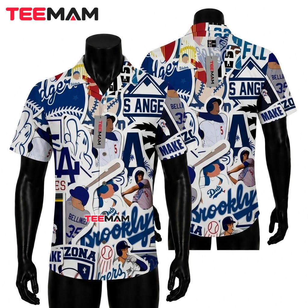Los Angeles Dodgers Hawaiian Shirt Sticker Collage Front