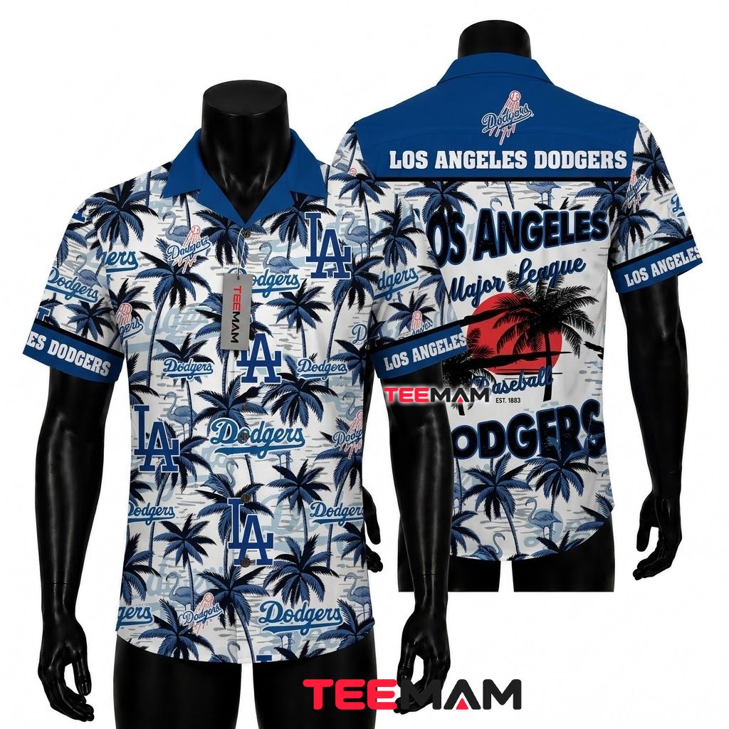 Los Angeles Dodgers Tropical Shirt Flamingo Palm Tree Front