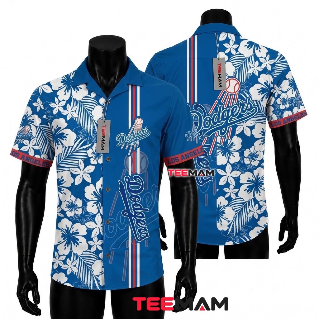 Los Angeles Dodgers Tropical Shirt Hibiscus Palm Leaf Front