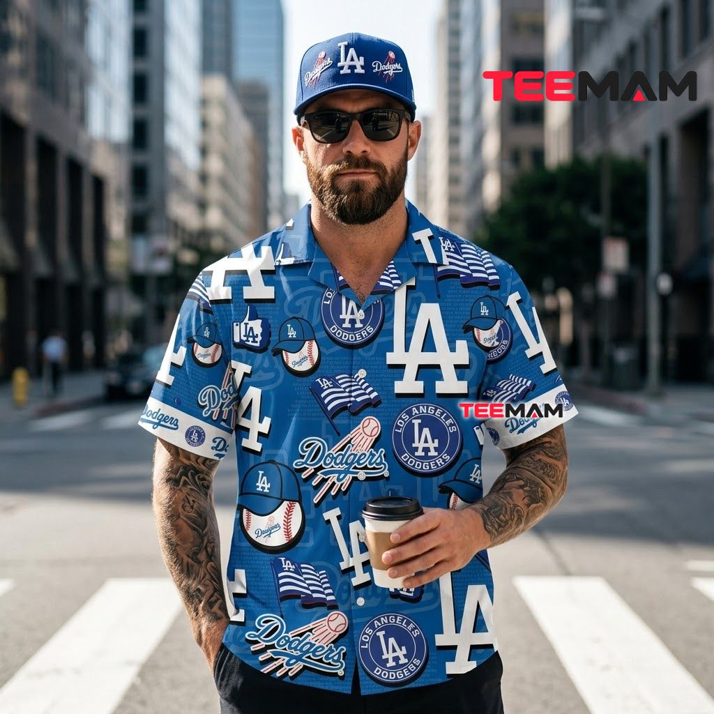 Los Angeles Dodgers Tropical Shirt Logo Cap Flag Back Los Angeles Dodgers Tropical Shirt Logo Cap Flag Back