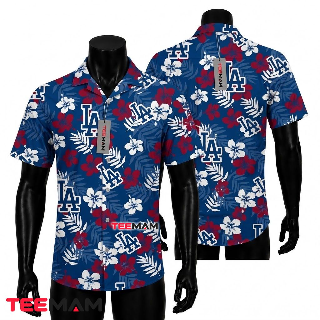 Los Angeles Dodgers Tropical Shirt Red White Hibiscus Front