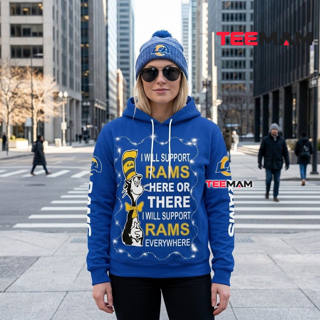 Los Angeles Rams 3D Hoodie Cat In The Hat Support Back Los Angeles Rams 3D Hoodie Cat In The Hat Support Back