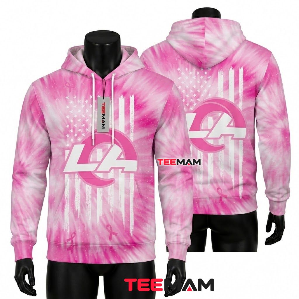 Los Angeles Rams 3D Hoodie Pink Breast Cancer Awareness Front