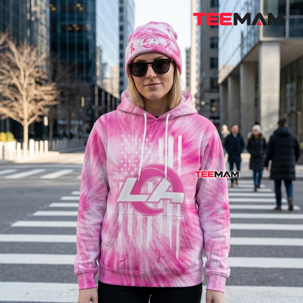 Los Angeles Rams 3D Hoodie Pink Breast Cancer Awareness Back Los Angeles Rams 3D Hoodie Pink Breast Cancer Awareness Back