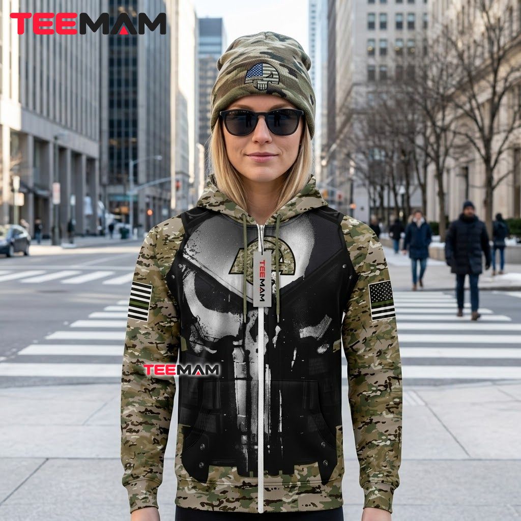 Los Angeles Rams 3D Hoodie Punisher Military Camo Veteran Back Los Angeles Rams 3D Hoodie Punisher Military Camo Veteran Back