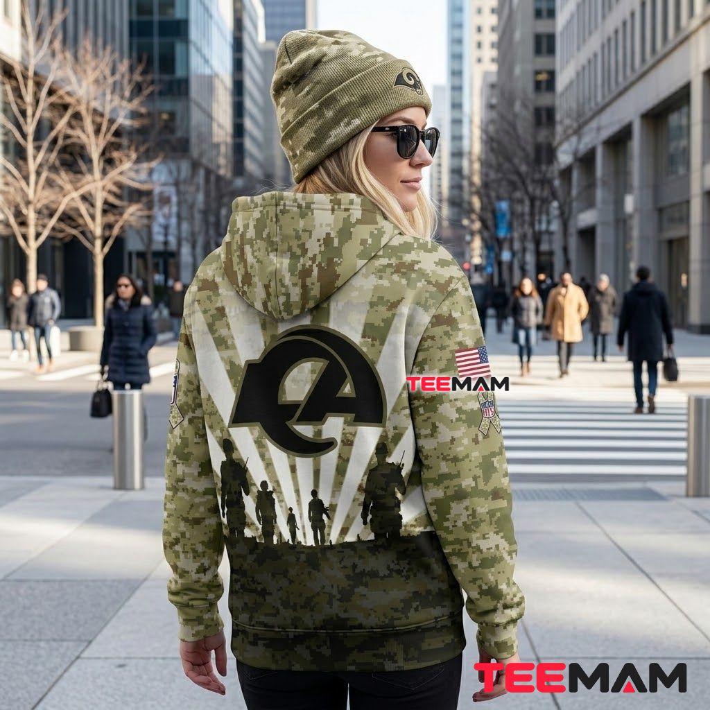 Los Angeles Rams 3D Hoodie Soldier Silhouette Camo Salute Version 3 Los Angeles Rams 3D Hoodie Soldier Silhouette Camo Salute Version 3