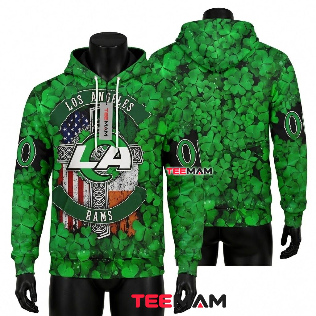 Los Angeles Rams 3D Hoodie St Patrick Day Shamrock Celtic Front