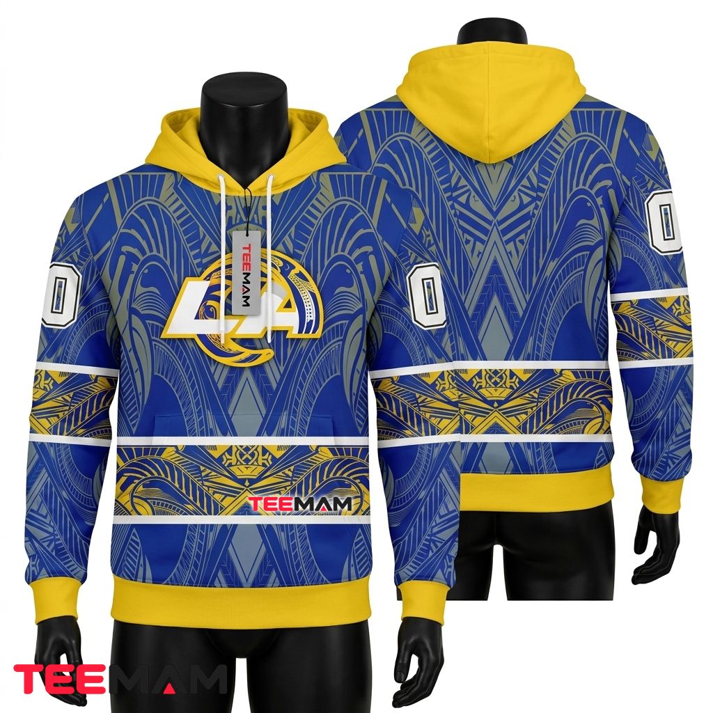 Los Angeles Rams 3D Hoodie Tribal Polynesian Pattern Jersey Front