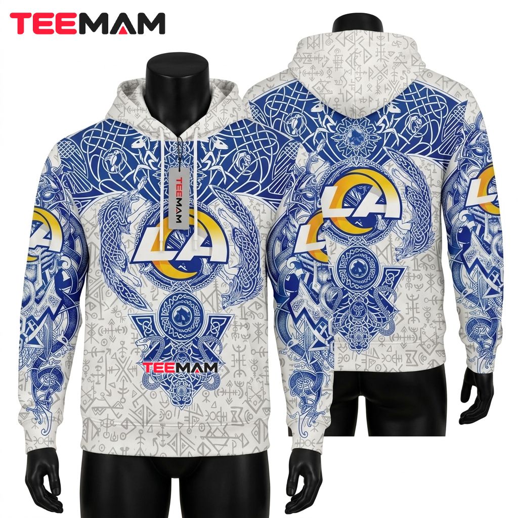 Los Angeles Rams 3D Hoodie Viking Wolf Norse Rune Front