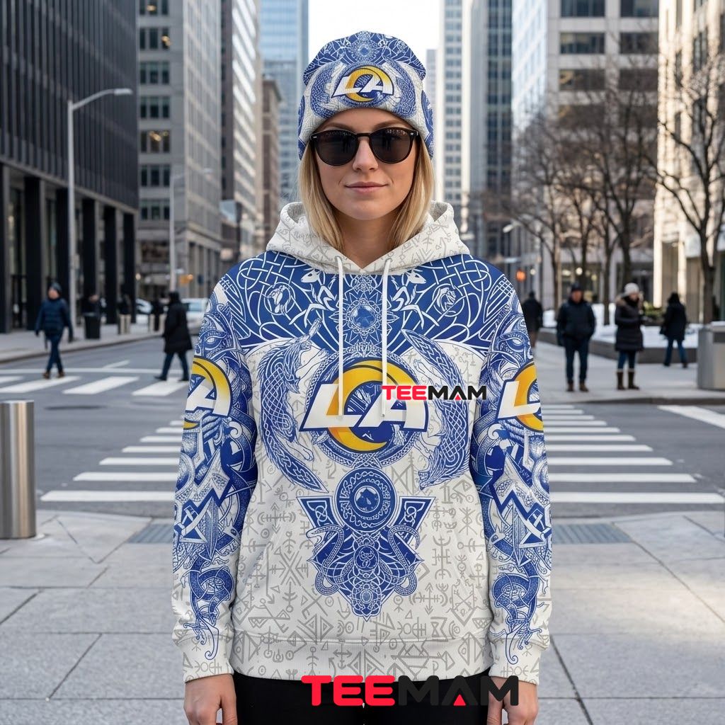 Los Angeles Rams 3D Hoodie Viking Wolf Norse Rune Back Los Angeles Rams 3D Hoodie Viking Wolf Norse Rune Back