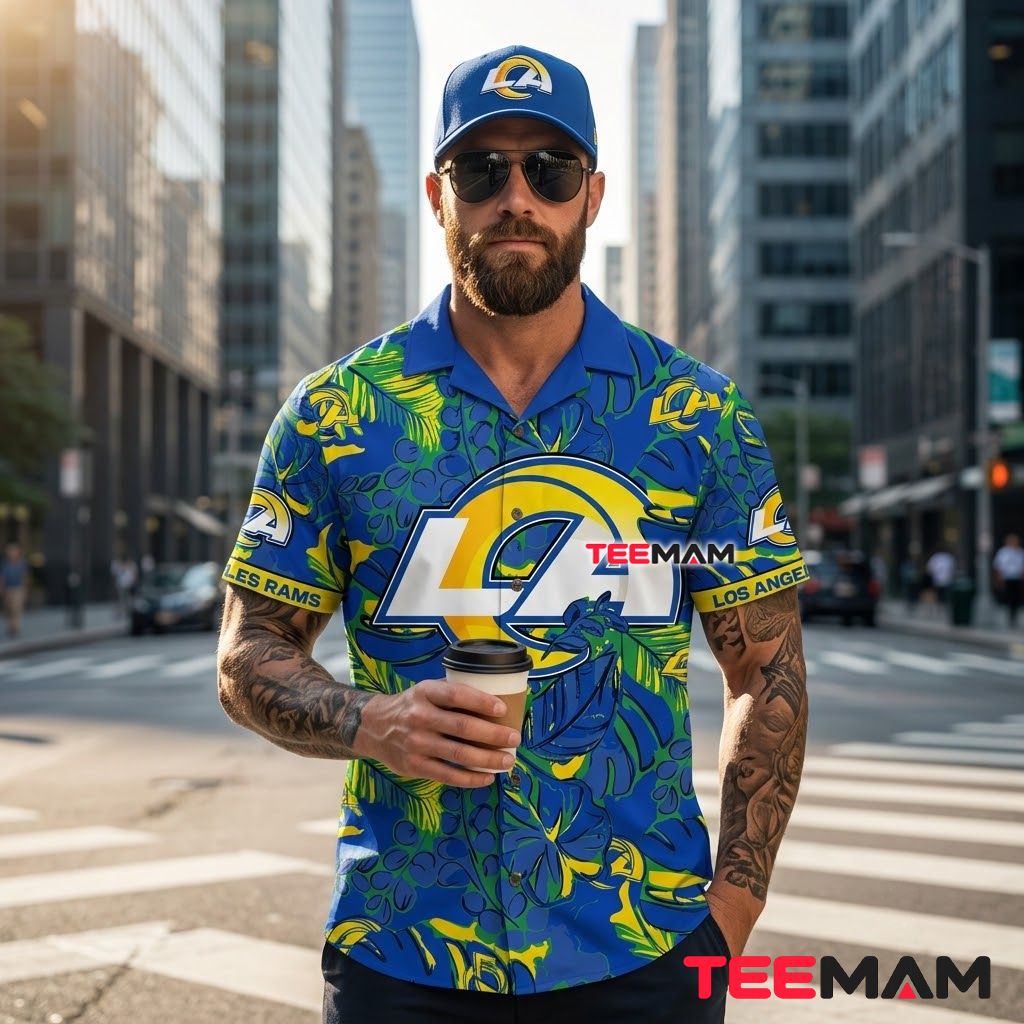 Los Angeles Rams Aloha Shirt Bold Tropical Back Los Angeles Rams Aloha Shirt Bold Tropical Back
