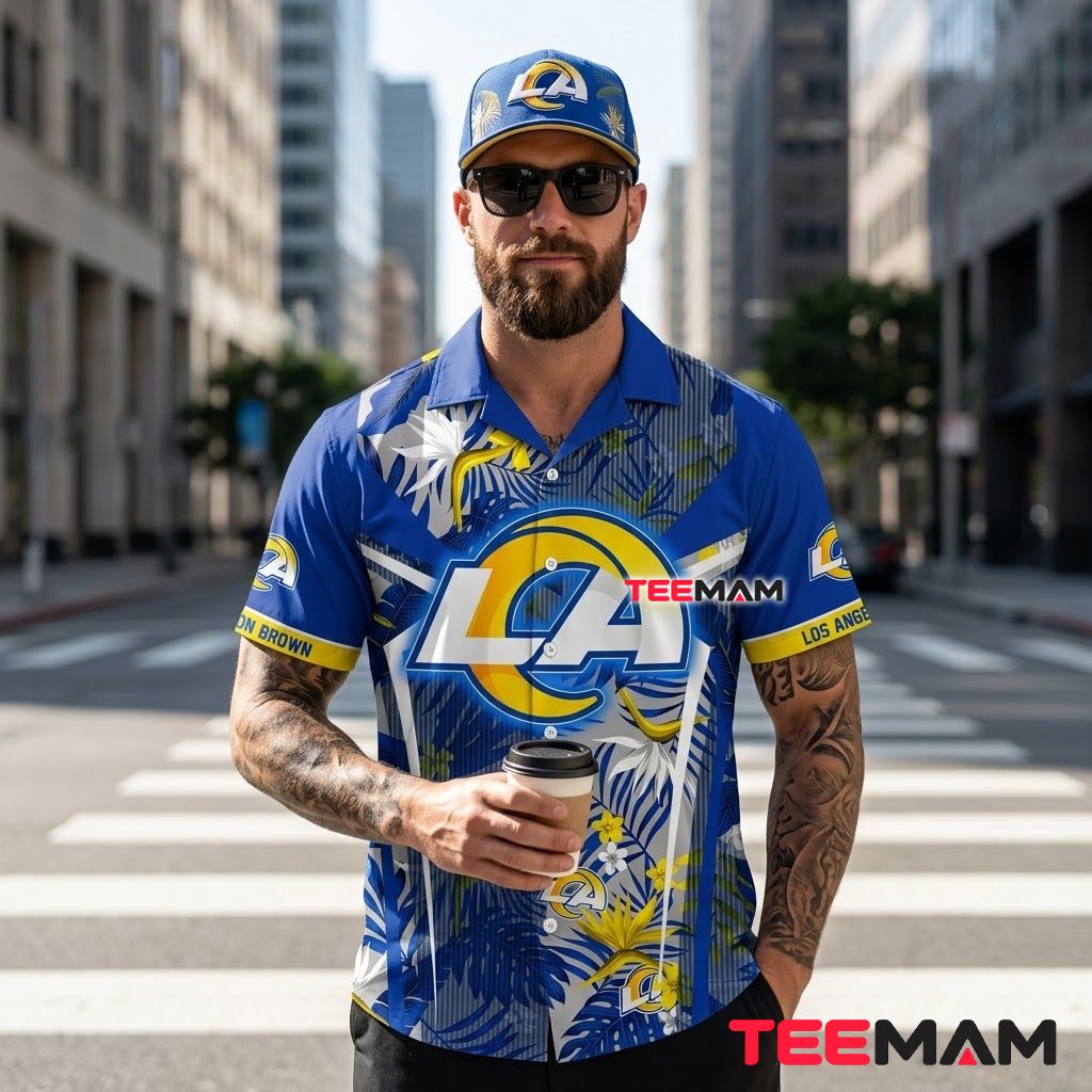 Los Angeles Rams Aloha Shirt Tropical Leaf Back Los Angeles Rams Aloha Shirt Tropical Leaf Back