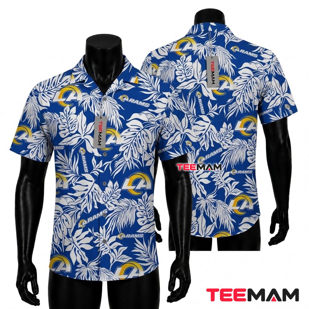 Los Angeles Rams Aloha Shirt White Monstera Front