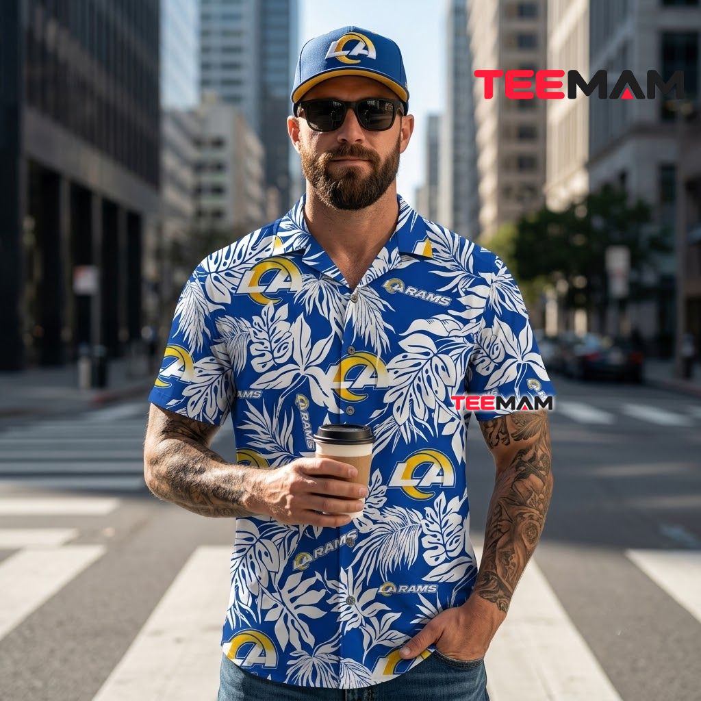Los Angeles Rams Aloha Shirt White Monstera Back Los Angeles Rams Aloha Shirt White Monstera Back