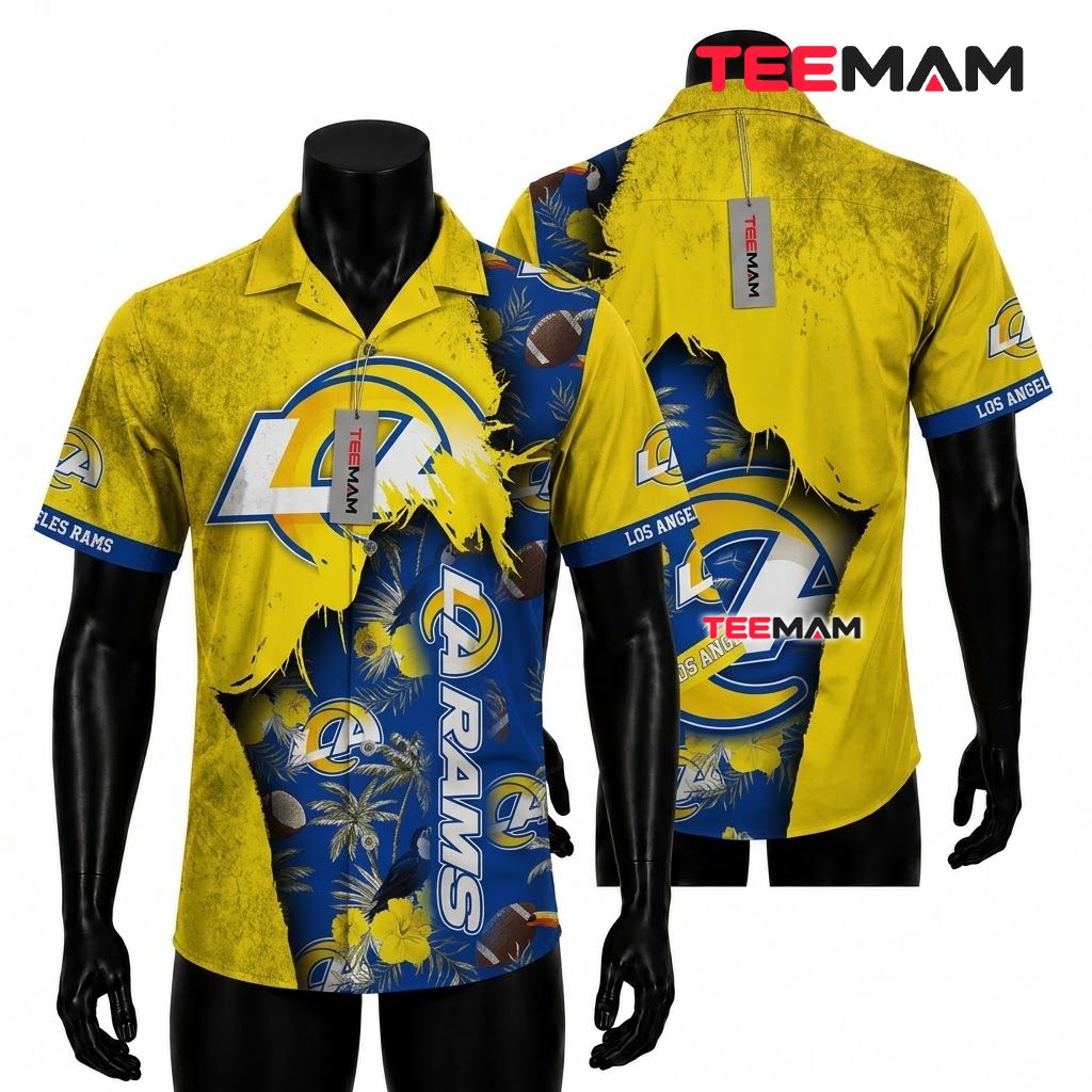 Los Angeles Rams Button Up Shirt Ripped Grunge Front