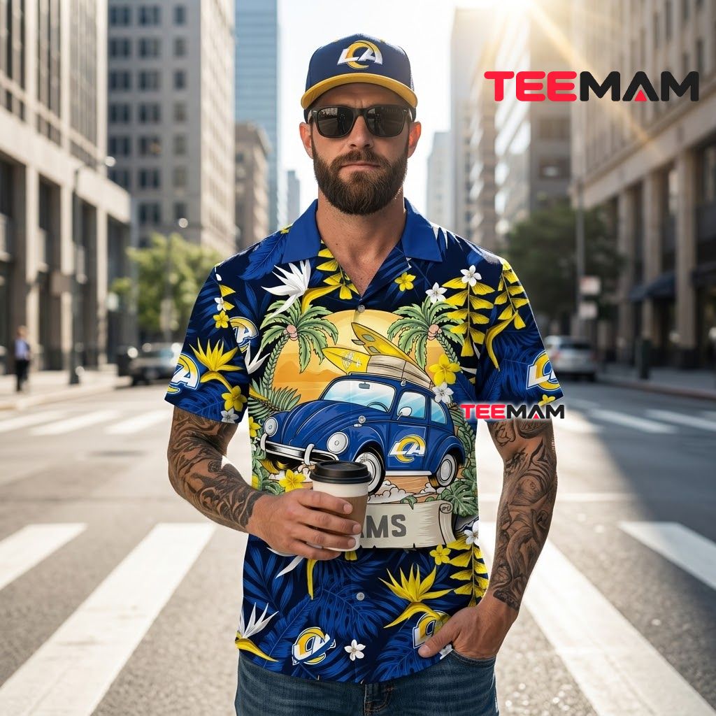 Los Angeles Rams Button Up Shirt Surfing Car Back Los Angeles Rams Button Up Shirt Surfing Car Back
