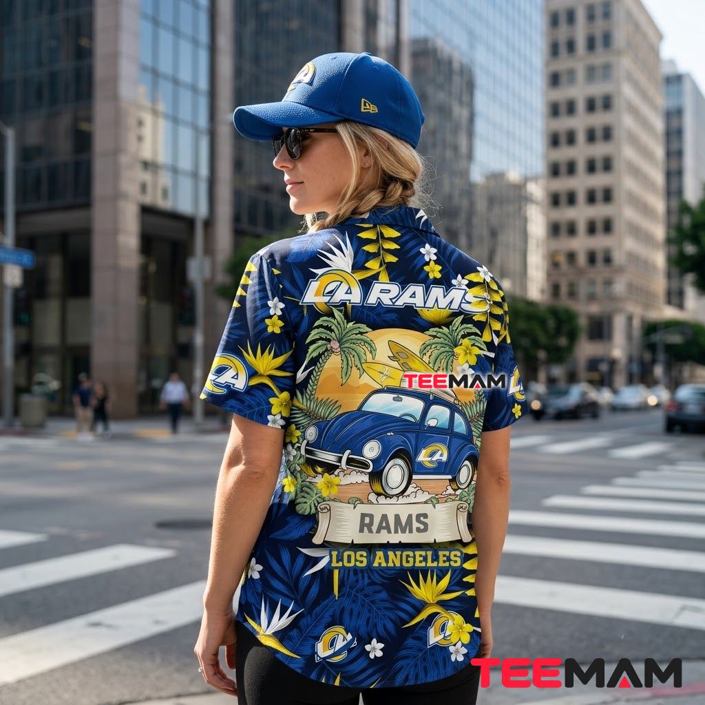 Los Angeles Rams Button Up Shirt Surfing Car Version 3 Los Angeles Rams Button Up Shirt Surfing Car Version 3