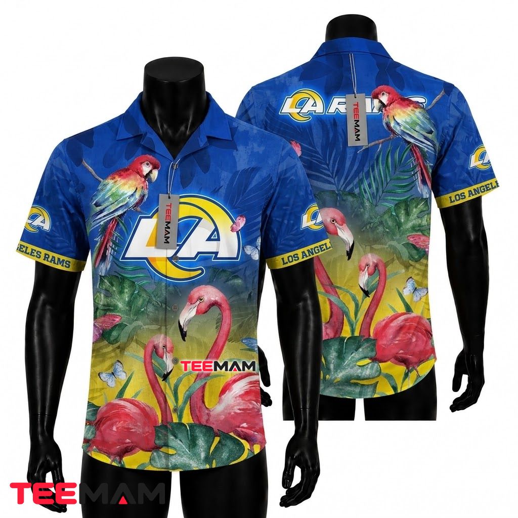 Los Angeles Rams Hawaiian Shirt Flamingo Parrot Front