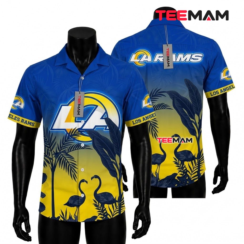 Los Angeles Rams Hawaiian Shirt Flamingo Silhouette Front