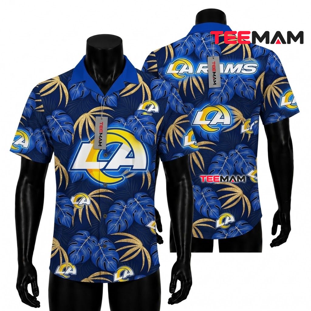 Los Angeles Rams Hawaiian Shirt Gold Monstera Front
