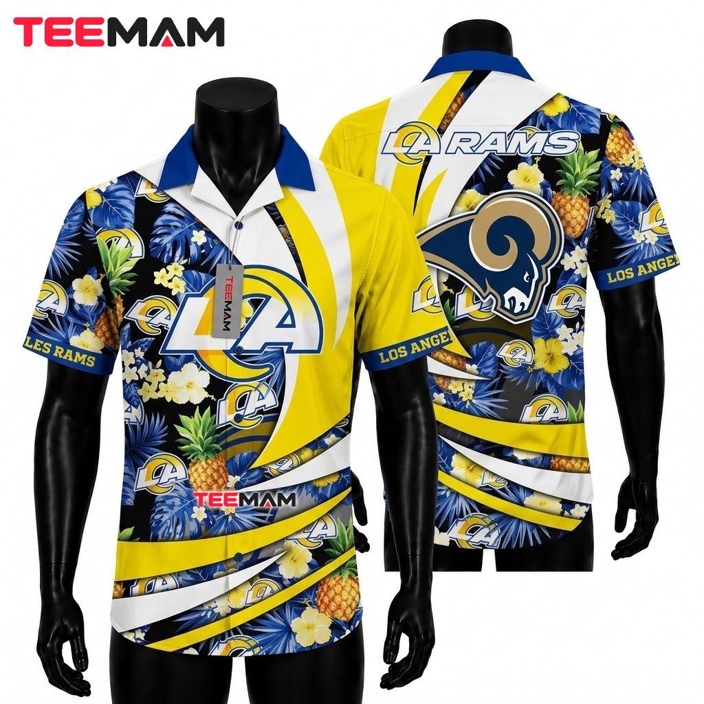Los Angeles Rams Hawaiian Shirt Pineapple Hibiscus Front