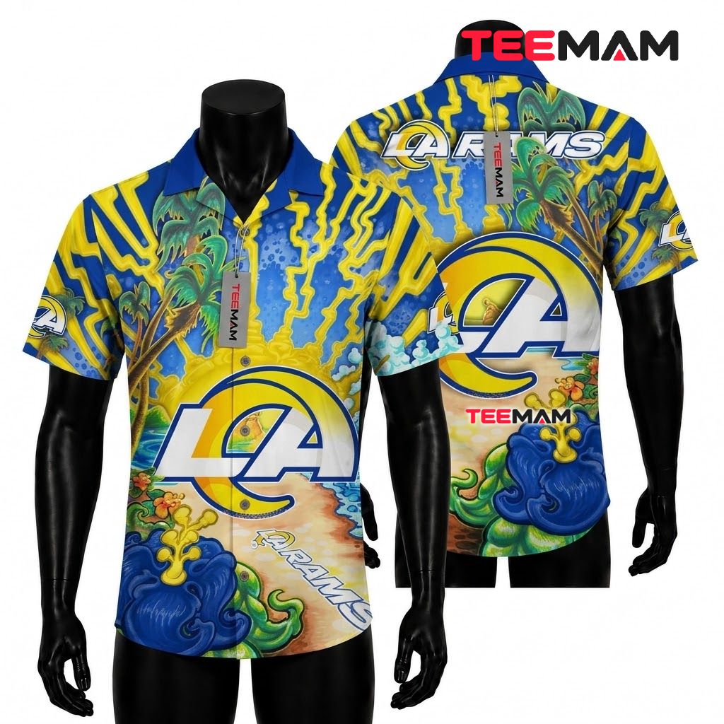 Los Angeles Rams Hawaiian Shirt Psychedelic Wave Front