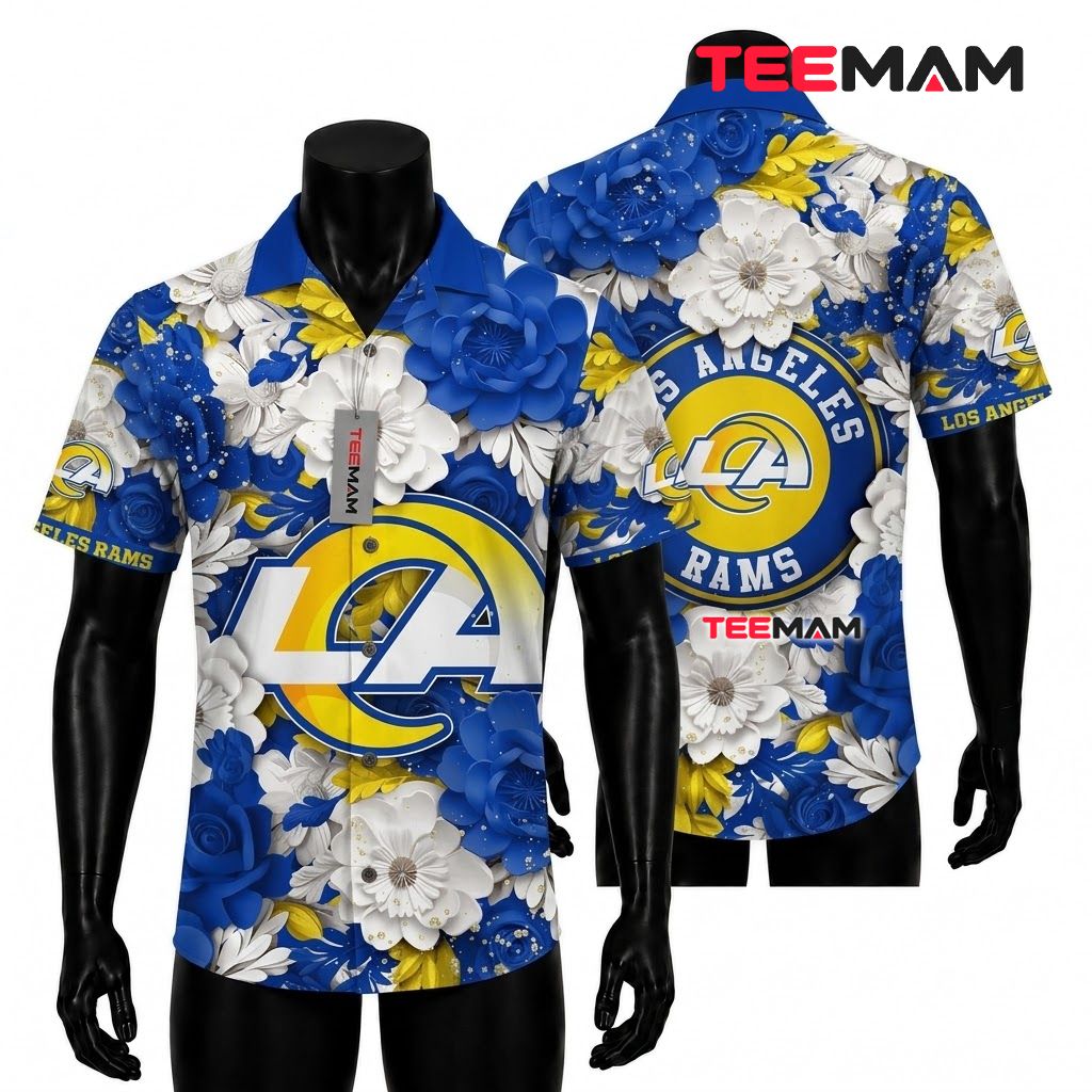Los Angeles Rams Hawaiian Shirt Rose Garden Front
