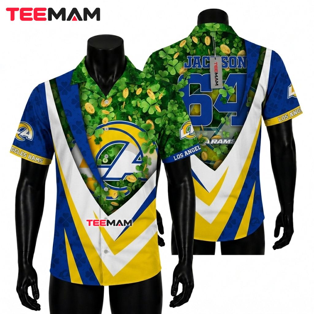 Los Angeles Rams Hawaiian Shirt Shamrock Lucky Front