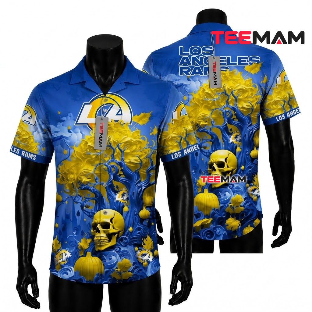 Los Angeles Rams Hawaiian Shirt Skull Pumpkin Front