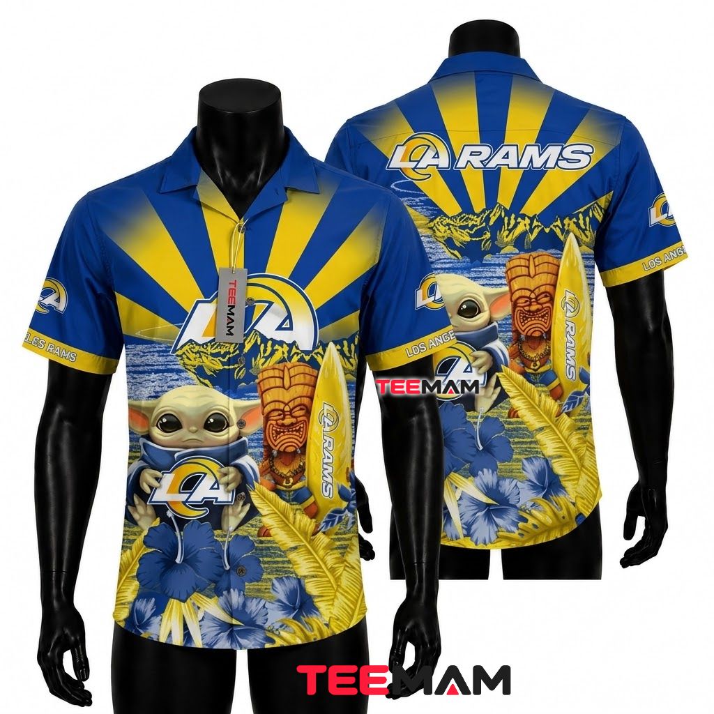 Los Angeles Rams Hawaiian Shirt Tiki Baby Yoda Front