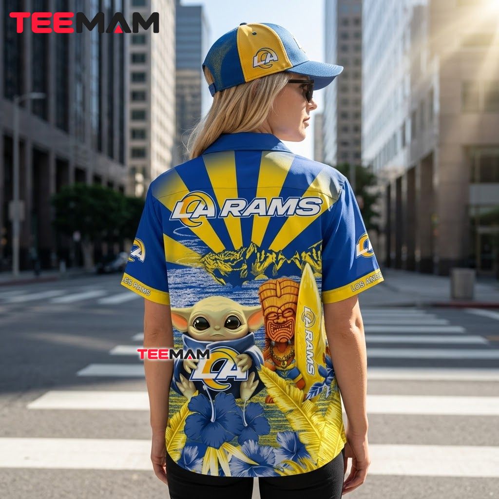 Los Angeles Rams Hawaiian Shirt Tiki Baby Yoda Version 3 Los Angeles Rams Hawaiian Shirt Tiki Baby Yoda Version 3