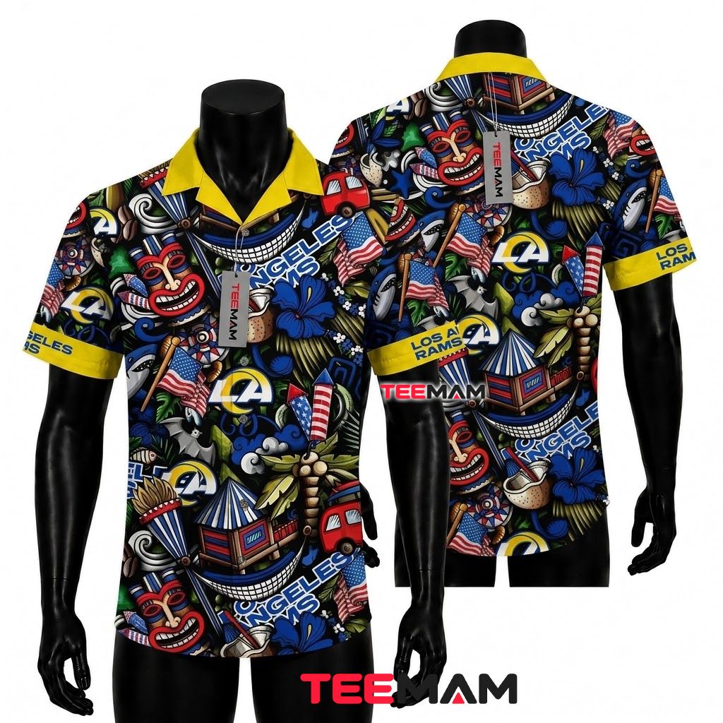Los Angeles Rams Hawaiian Shirt Tiki Doodle Front
