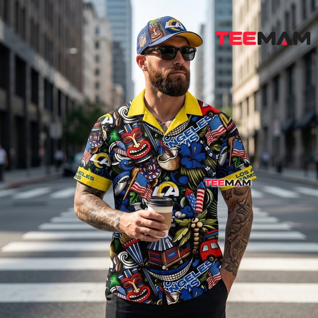 Los Angeles Rams Hawaiian Shirt Tiki Doodle Back Los Angeles Rams Hawaiian Shirt Tiki Doodle Back