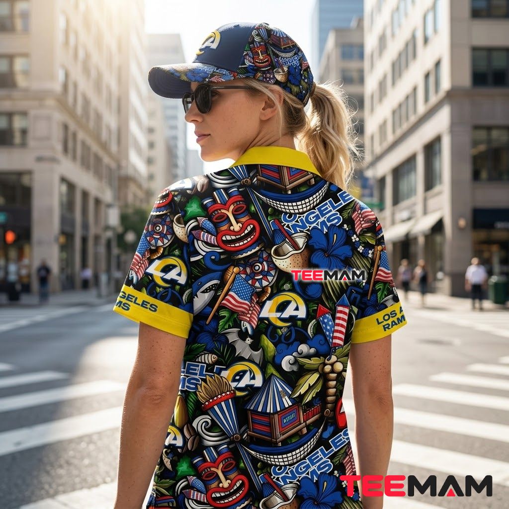 Los Angeles Rams Hawaiian Shirt Tiki Doodle Version 3 Los Angeles Rams Hawaiian Shirt Tiki Doodle Version 3