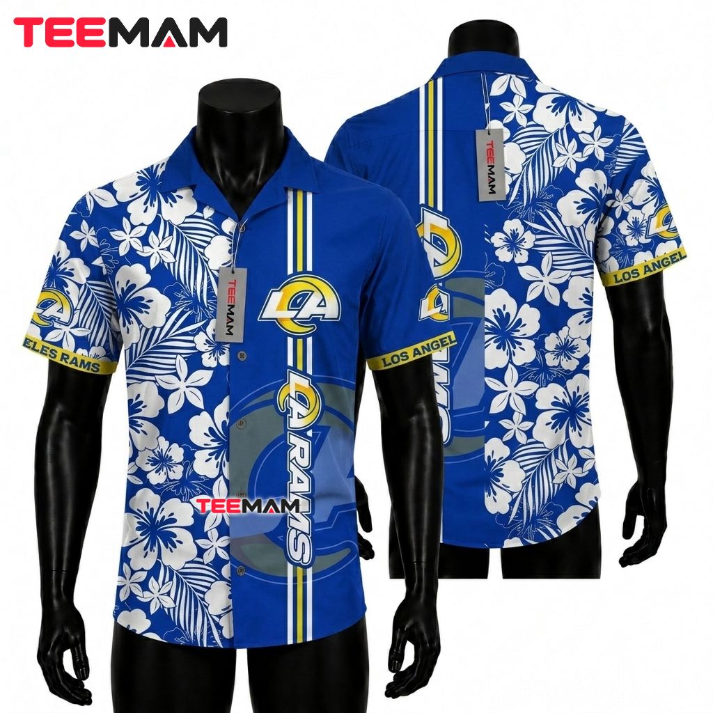 Los Angeles Rams Hawaiian Shirt White Hibiscus Front
