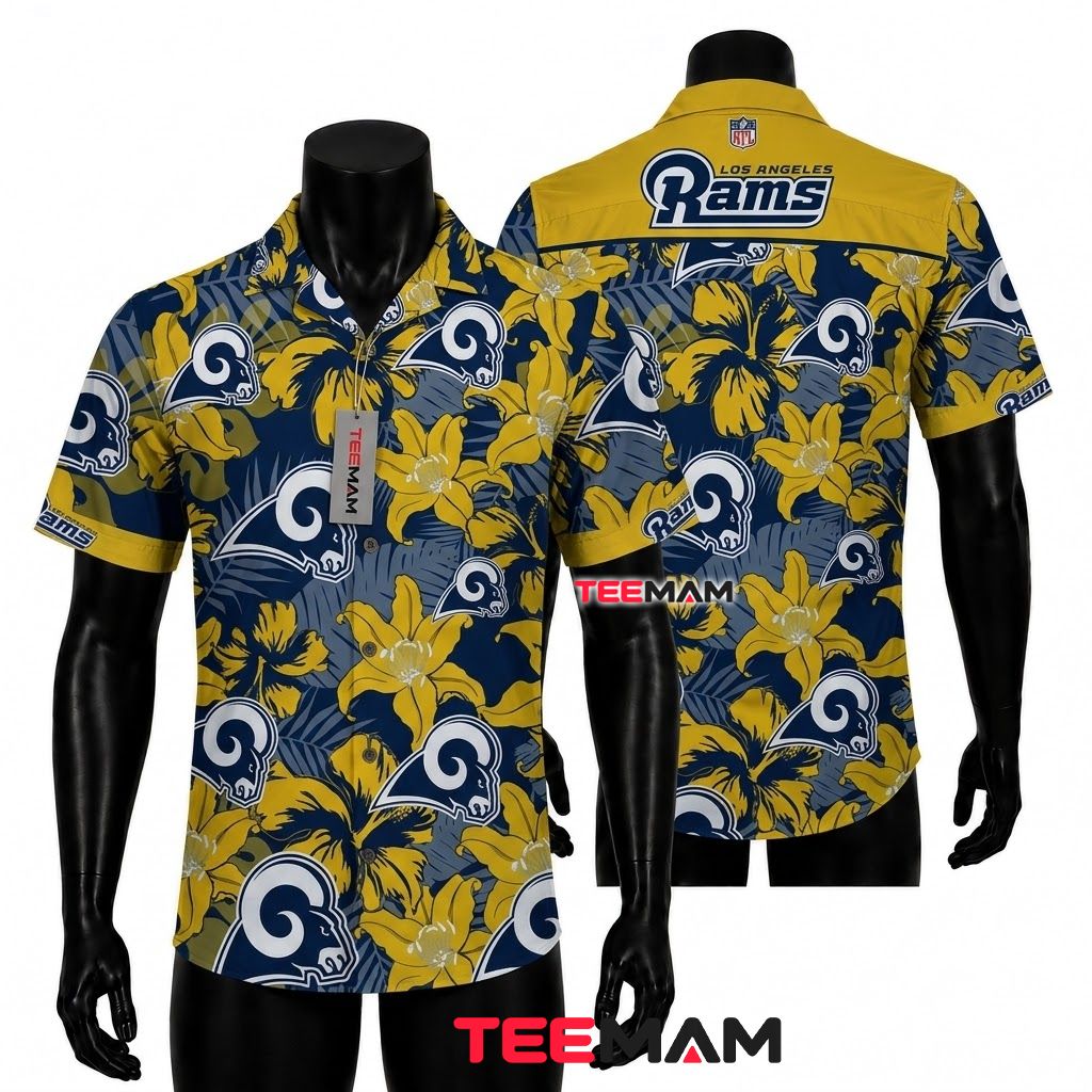 Los Angeles Rams Hawaiian Shirt Yellow Floral Front