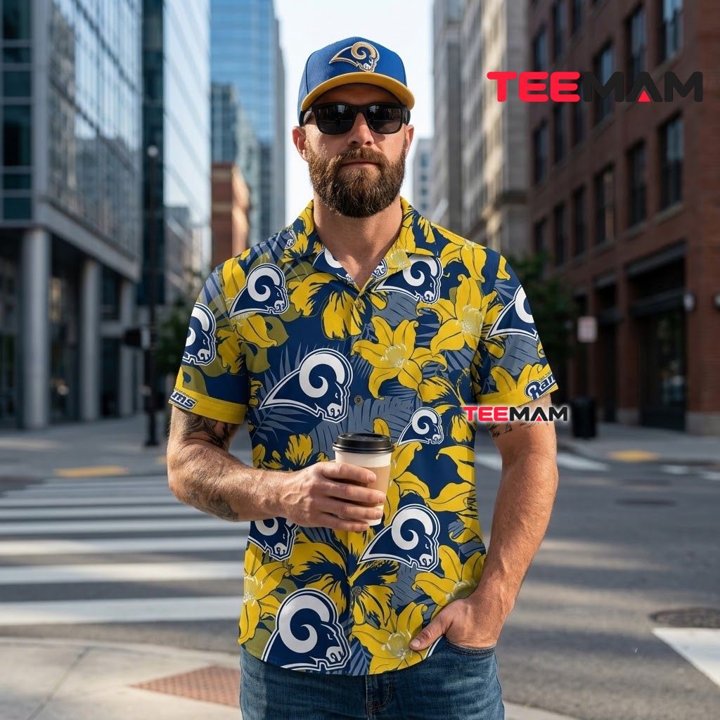Los Angeles Rams Hawaiian Shirt Yellow Floral Back Los Angeles Rams Hawaiian Shirt Yellow Floral Back