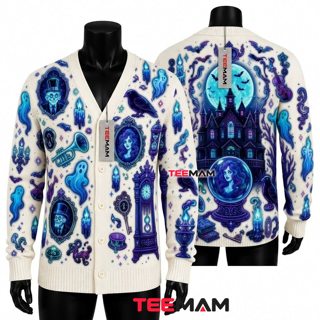 Manor Halloween Cardigan Crystal Ball Ghost 1