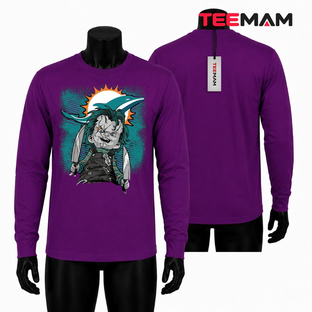 Miami Dolphins Halloween Long Sleeve Chucky Horror Knife Miami Dolphins Halloween Long Sleeve Chucky Horror Knife