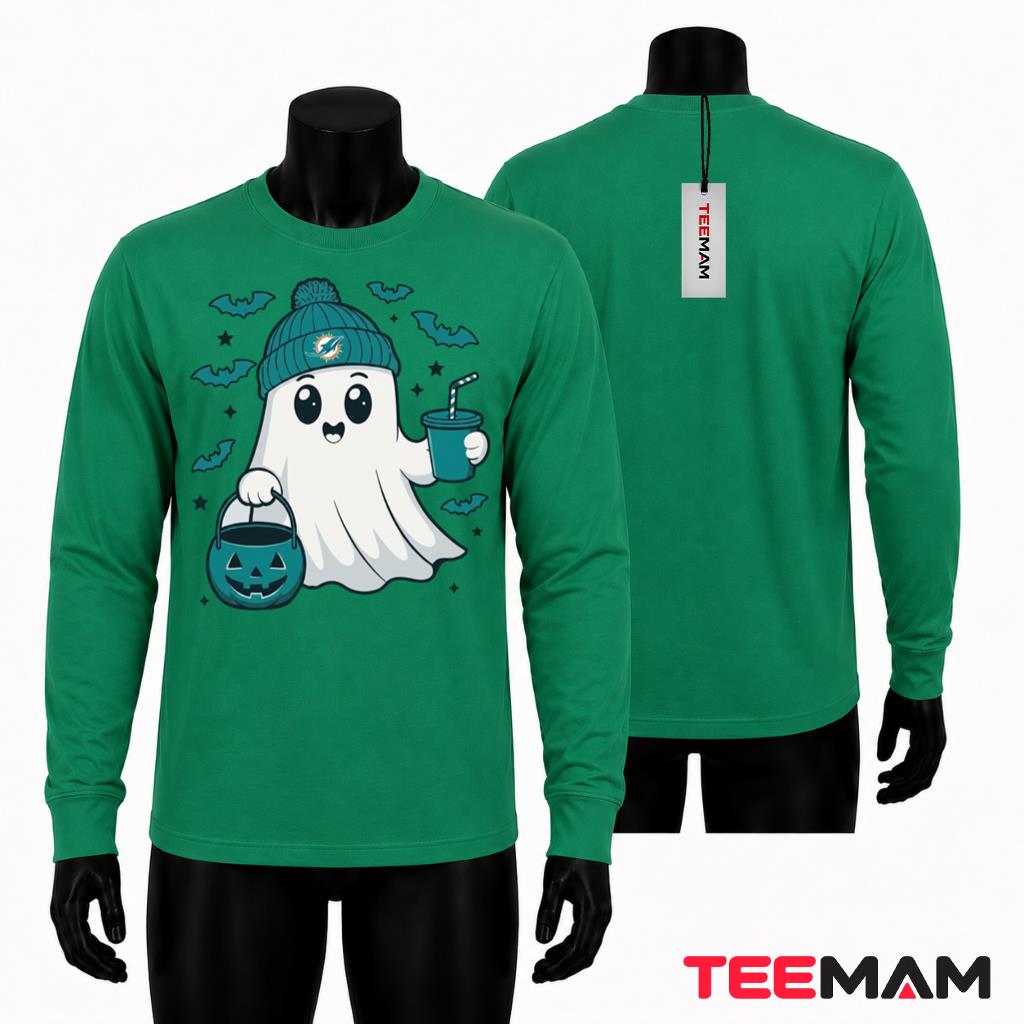 Miami Dolphins Halloween Long Sleeve Cute Ghost Pumpkin Miami Dolphins Halloween Long Sleeve Cute Ghost Pumpkin
