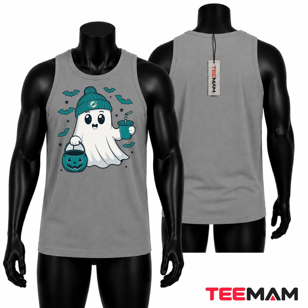 Miami Dolphins Halloween Tank Top Cute Ghost Pumpkin Miami Dolphins Halloween Tank Top Cute Ghost Pumpkin