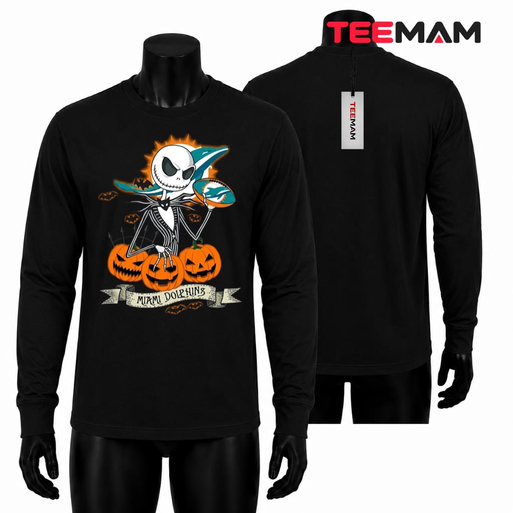 Miami Dolphins Halloween Long Sleeve Jack Skellington Pumpkin Miami Dolphins Halloween Long Sleeve Jack Skellington Pumpkin