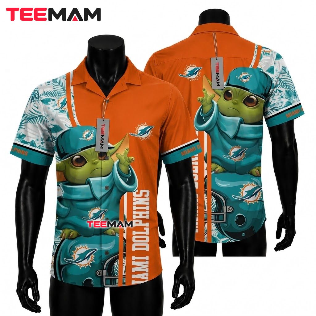 Miami Dolphins Hawaiian Shirt Baby Yoda Front