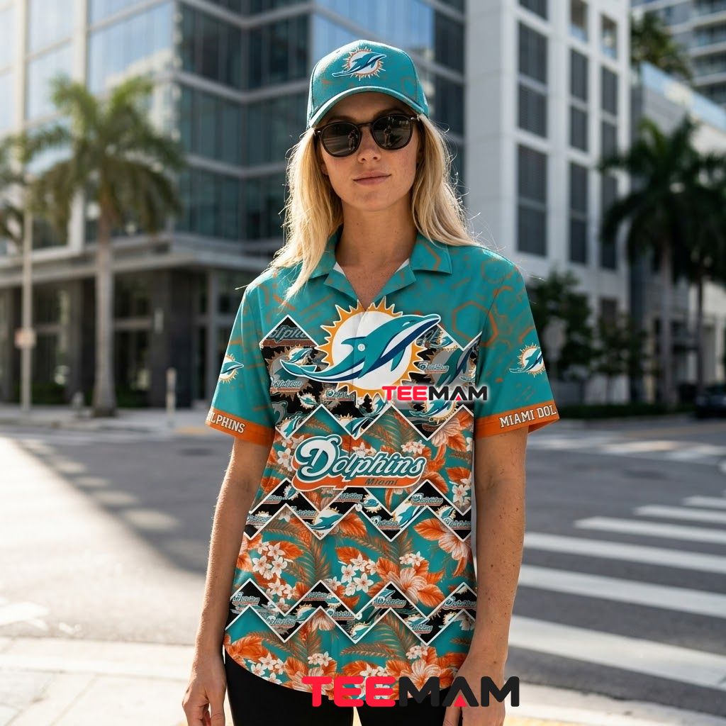 Miami Dolphins Hawaiian Shirt Chevron Floral Back Miami Dolphins Hawaiian Shirt Chevron Floral Back