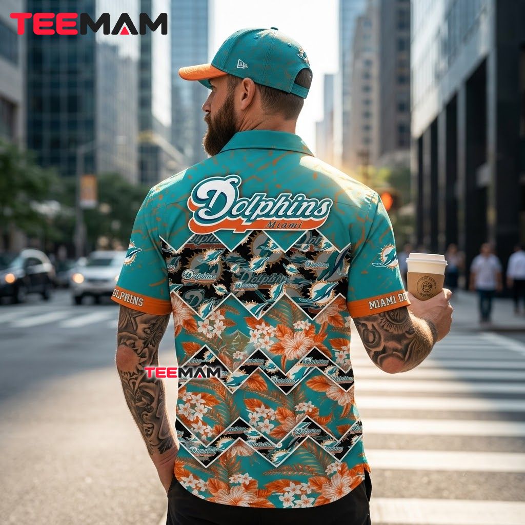 Miami Dolphins Hawaiian Shirt Chevron Floral Version 3 Miami Dolphins Hawaiian Shirt Chevron Floral Version 3