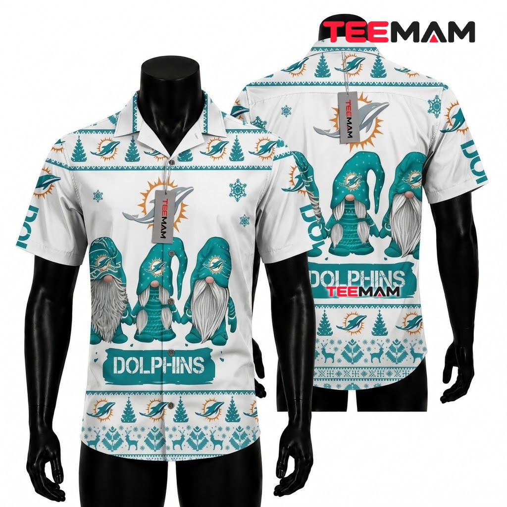 Miami Dolphins Hawaiian Shirt Christmas Gnome Front