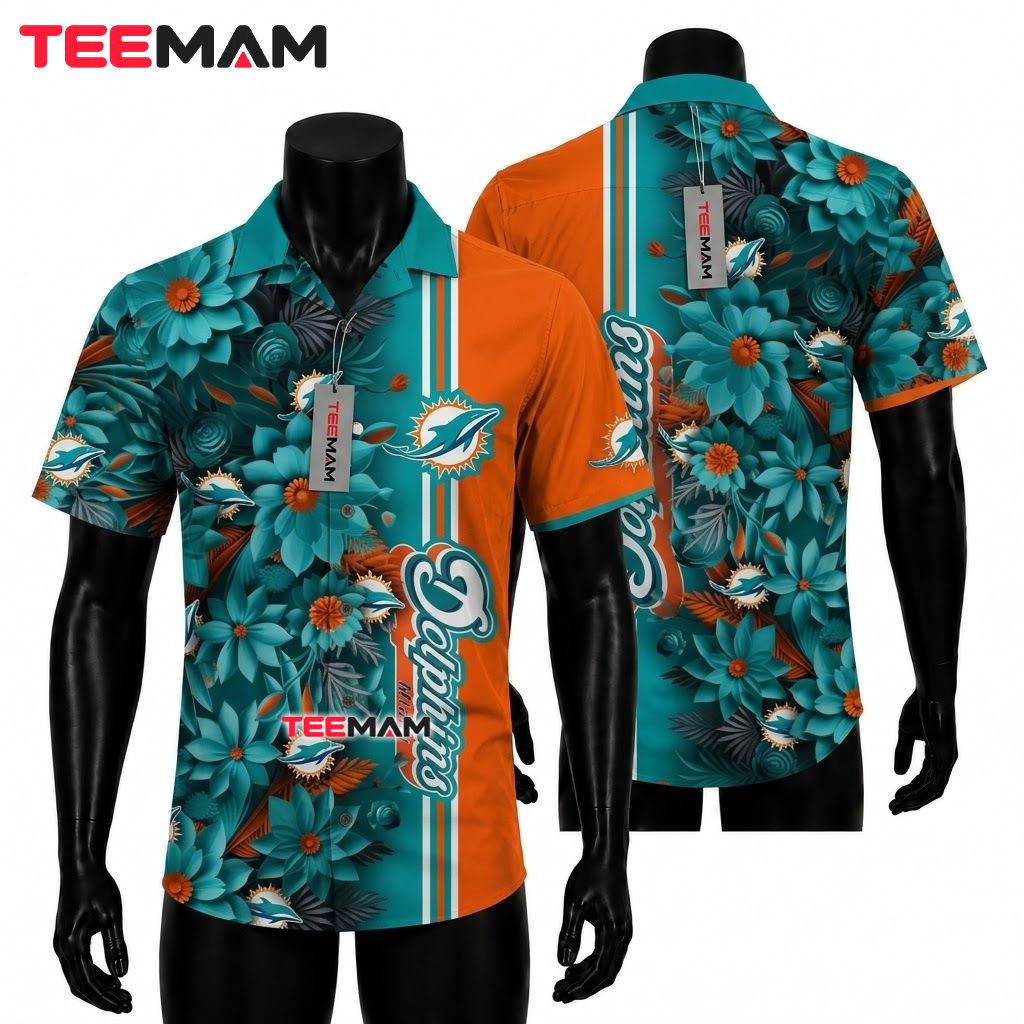 Miami Dolphins Hawaiian Shirt Daisy Bold Front