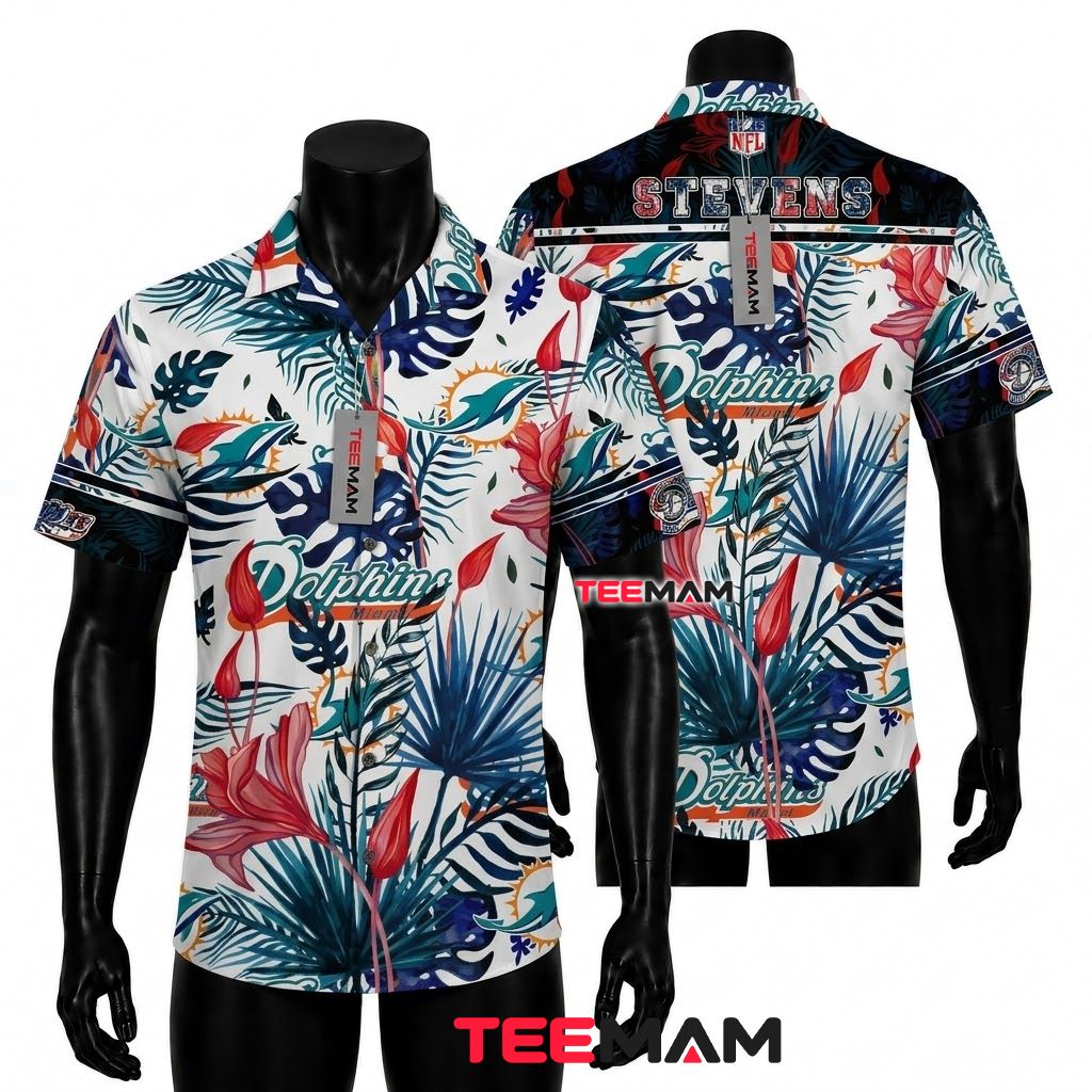Miami Dolphins Hawaiian Shirt Exotic Leaf Front