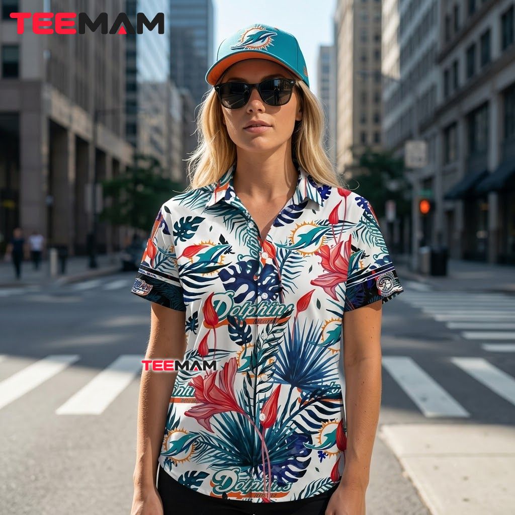 Miami Dolphins Hawaiian Shirt Exotic Leaf Back Miami Dolphins Hawaiian Shirt Exotic Leaf Back