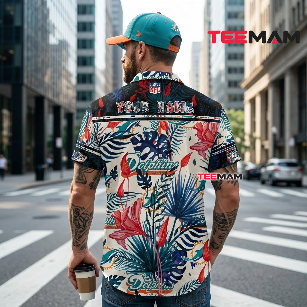Miami Dolphins Hawaiian Shirt Exotic Leaf Version 3 Miami Dolphins Hawaiian Shirt Exotic Leaf Version 3